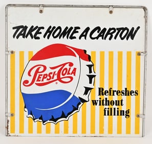 PEPSI TAKE HOME A CARTON DOUBLE SIDED TIN SIGN
