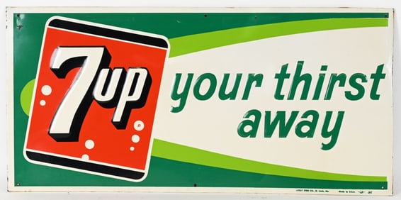 7UP YOUR THIRST AWAY EMBOSSED TIN SIGN
