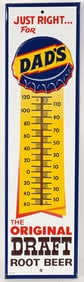 DAD'S ROOT BEER EMBOSSED TIN THERMOMETER