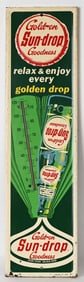 GOLDEN SUN DROP EMBOSSED TIN THERMOMETER