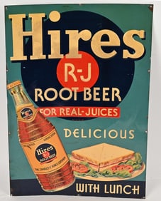 HIRES DELICIOUS WITH LUNCH EMBOSSED TIN SIGN