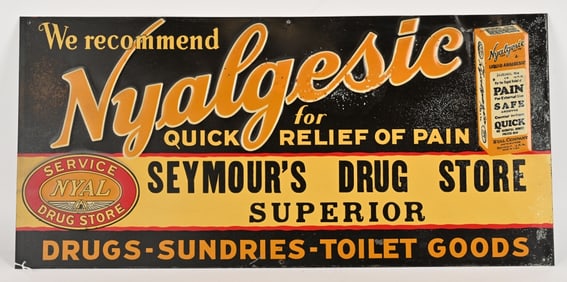 NYALGESIC PAIN RELIEF EMBOSSED TIN SIGN