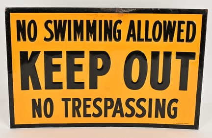 KEEP OUT NO SWIMMING EMBOSSED TIN SIGN