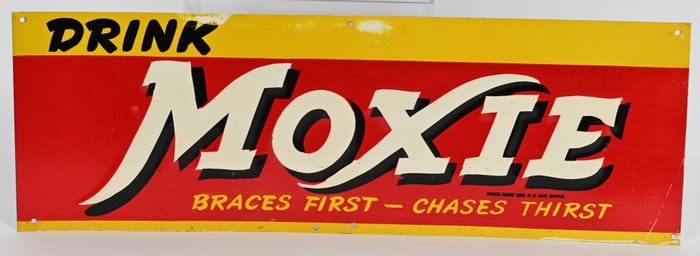 DRINK MOXIE EMBOSSED TIN SIGN