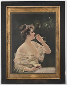 HOME RUBBER CO GIRL BLOWING BUBBLES LITHO