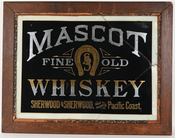MASCOT WHISKEY REVERSE PAINTED GLASS SIGN