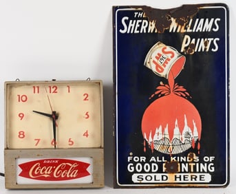 COCA COLA CLOCK & SHERWIN WILLAIMS SIGN