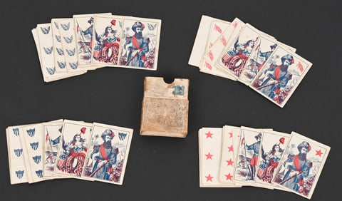 ANTIQUE CIVIL WAR UNION PLAYING CARDS 1863 W/ BOX
