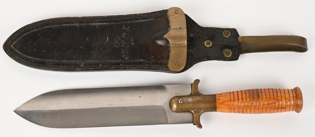 US SPRINGFIELD MODEL 1880 HUNTING KNIFE & SCABBARD