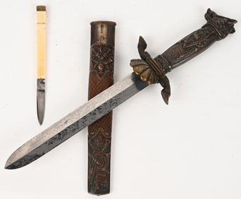 GERMAN EARLY BOARS HEAD HUNTING CUTLASS OR KNIFE