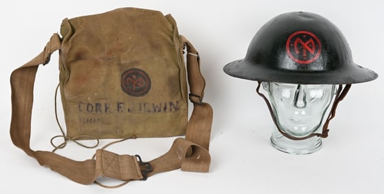 WW1 US ARMY 27th DIVISION PAINTED HELMET GASMASK