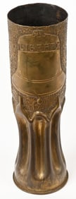 WW1 TOP SHELF LIBERTY BELL FLAG TRENCH ART SHELL