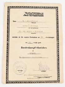 WWII NAZI GERMAN SS ANTI PARTISAN BADGE DOCUMENT