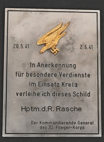 WWII NAZI GERMAN PARATROOPER PLAQUE NAMED WW2