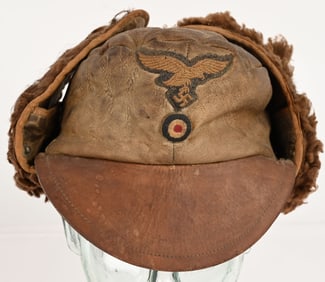 WWII NAZI GERMAN LUFTWAFFE FUR LEATHER WINTER CAP