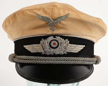 WWII NAZI GERMAN LUFTWAFFE WHITE TOP VISOR HAT WW2