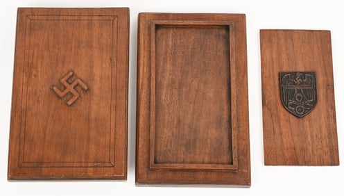 WWII NAZI GERMAN CARVED WOOD BOX WARSCHAU 1944 WW2
