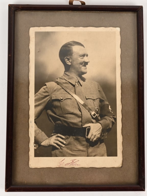 WWII NAZI GERMAN HAND SIGNED PHOTO ADOLF HITLER: Adolf Hitler Signed Postcard and is period framed. The hand signature is a little faded but excellent otherwise. Adolf Hitler 20 April 1889 – 30 April 1945) was an Austrian-born German politicia