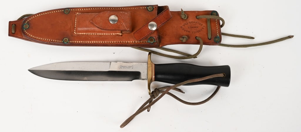 RANDALL MODEL 14 SOLINGEN FIGHTER KNIFE W SCABBARD: Randall Solingen Fighter knife with scabbard. 7" blade and measures 11 3/4 overall. Blade is in excellent condition. Very Unique design!