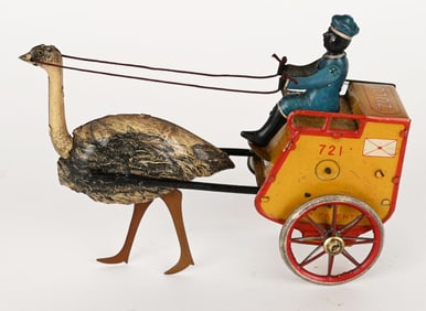 GERMAN LEHMANN TIN WINDUP ZULU OSTRICH CART