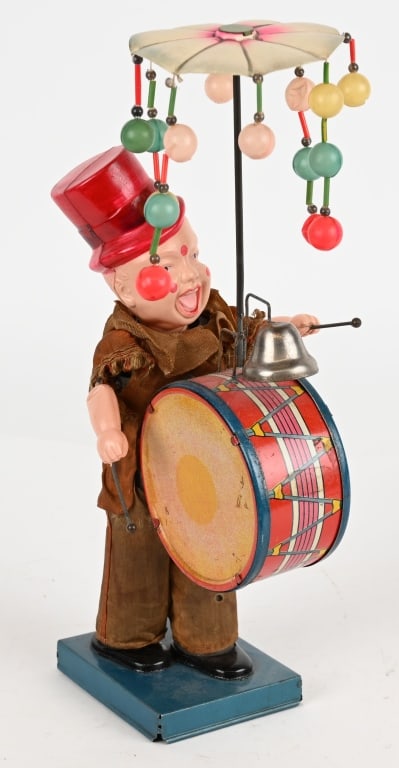 JAPAN CELLULOID WINDUP BASS DRUM CLOWN (1 of 8)