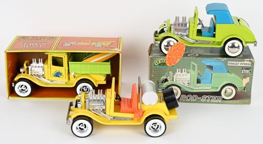 3- BUDDY L PRESSED STEEL HOT RODS w/ BOXES