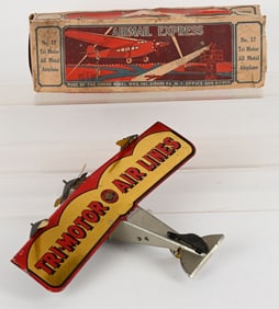 GIRARD TIN WINDUP TRIMOTOR AIRPLANE w/ BOX
