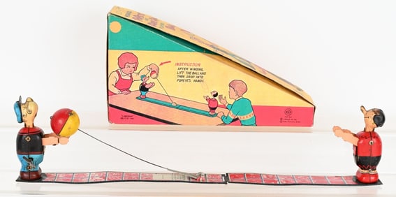 LINEMAR WINDUP POPEYE & OLIVE OYL PLAYING BALL