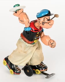 LINEMAR TIN WINDUP POPEYE ROLLER SKATER