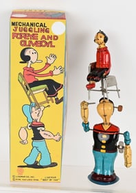 LINEMAR TIN WINDUP JUGGLING POPEYE & OLIVE OYL