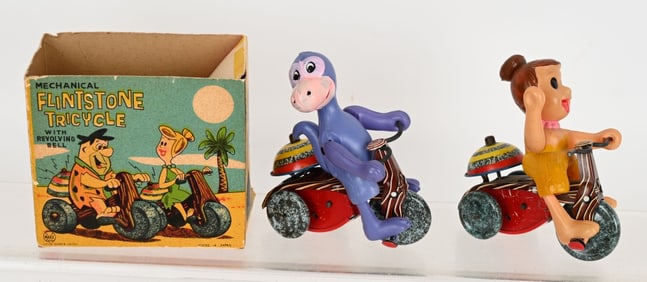 2- MARX TIN WINDUP FLINTSTONE TRICYCLES