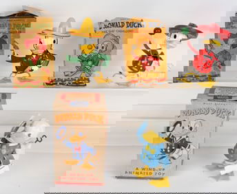 3- DONALD DUCK WINDUP TOYS w/ BOXES