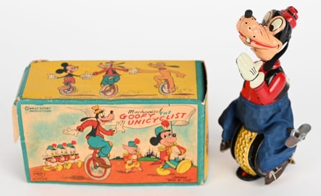 LINEMAR TIN WINDUP GOOFY UNICYCLE w/ BOX