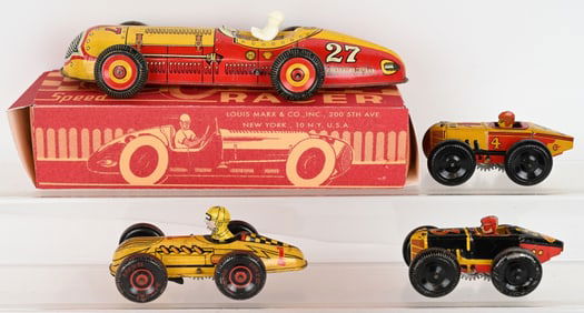 4- MARX TIN WINDUP RACE CARS
