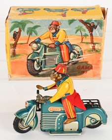 GAMA TIN WINDUP MONKEY MOTORCYCLE w/ BOX