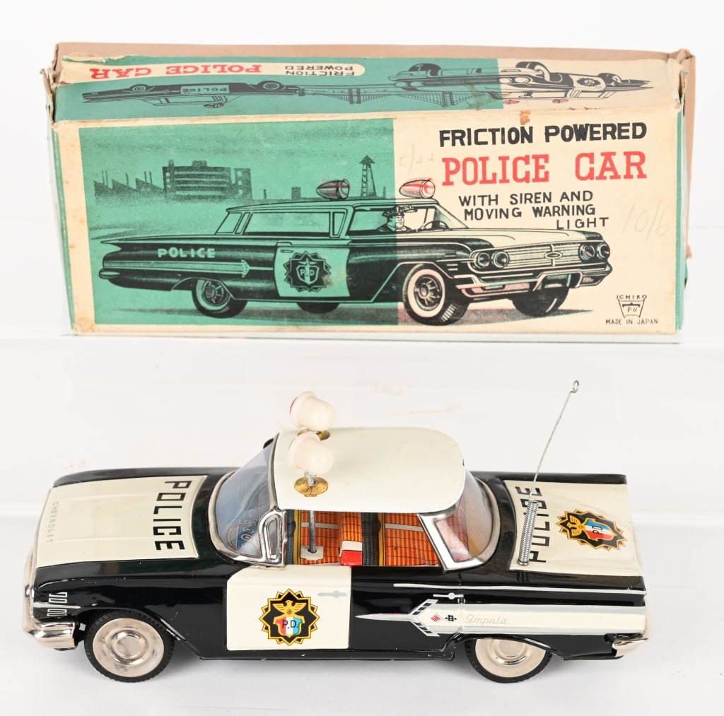 ATC TIN FRICTION CHEVY POLICE CAR w/ BOX (1 of 14)
