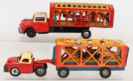 2- JAPAN TIN FRICTION CIRCUS TRUCKS