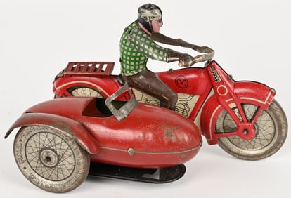 RUSSIAN TIN WINDUP MOTORCYCLE w/ SIDECAR