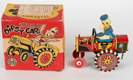 MARX TIN WINDUP DONALD DUCK DIPSY CAR w/ BOX
