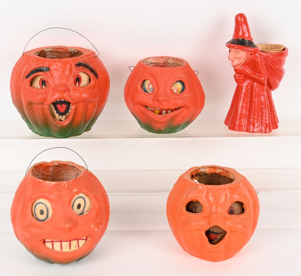 LOT OF PAPER MACHE JACK O LANTERN & WITCH (1 of 10)