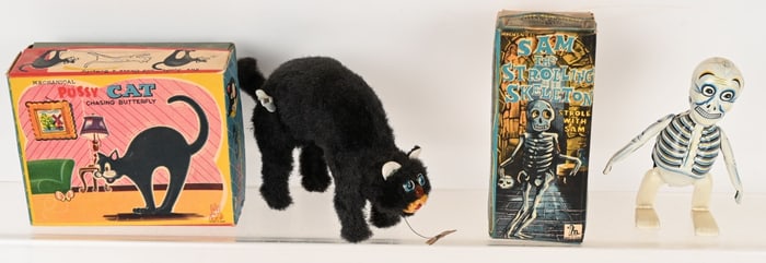 JAPAN WINDUP SAM THE SKELETON & BLACK CAT w/ BOX