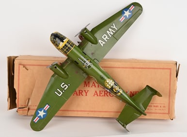 MARX TIN WINDUP MILITARY AEROPLANE w/ BOX