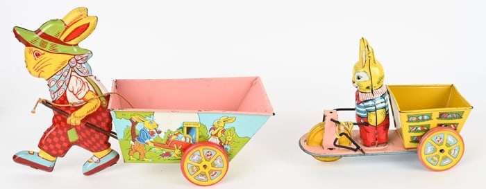 2- CHEIN TIN EASTER RABBIT TOYS