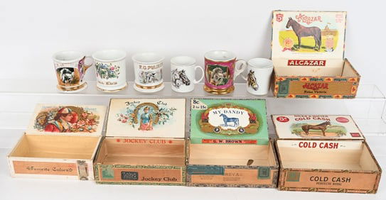 HORSE RACE CIGAR BOXES & SHAVING MUGS