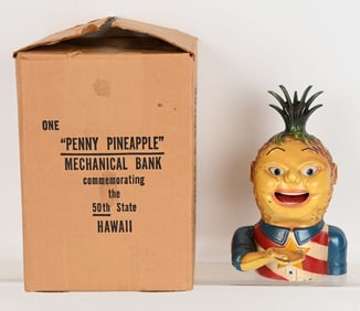 PENNY PINEAPPLE MECHANICAL BANK w/ BOX