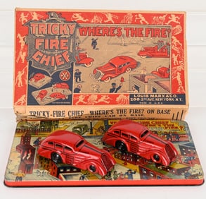 MARX WINDUP TRICKY FIRE CHIEF w/ BOX