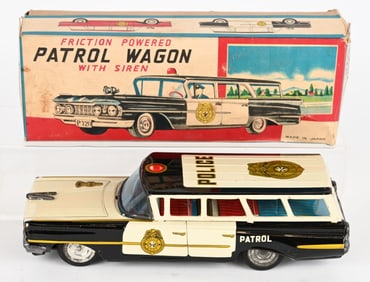 JAPAN TIN FRICTION POLICE STATION WAGON w/ BOX