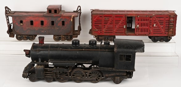 BUDDY L LOCOMOTIVE, CATTLE CAR & CABOOSE