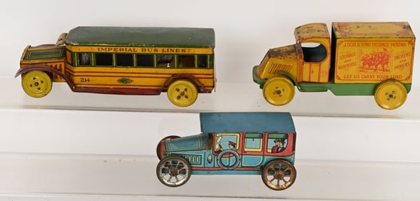 3- EARLY TIN AUTO TOYS, CHEIN & MORE