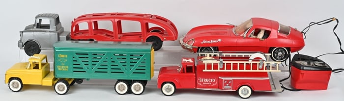 LOT OF STRUCTO PRESSED STEEL TRUCKS AND MORE
